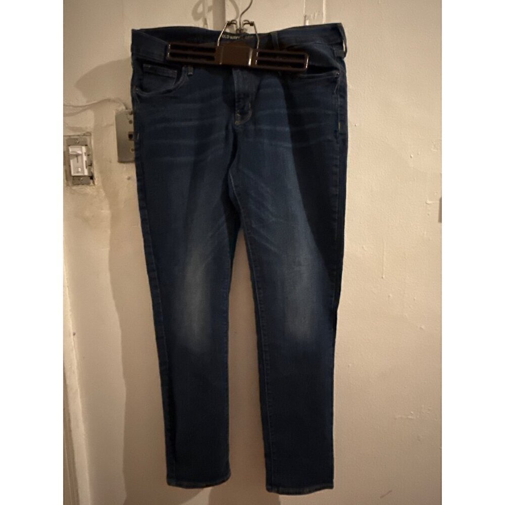 Women's Old Navy Dark Wash Mid Rise Straight Leg 12 Long